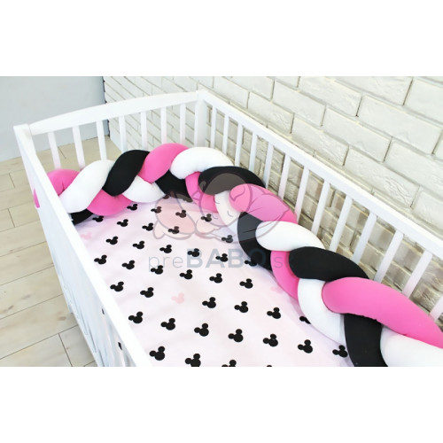 Baby Nellys Mantinel pletený vrkoč s obliečkami Mickey - černá, biela, růžová