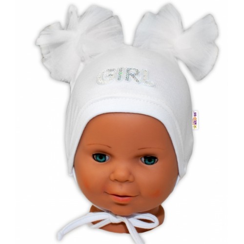 Bavlnená čiapočka na zaväzovanie Baby Nellys s mašličkami Tutu - biela
