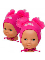 Bavlnená čiapočka na zaväzovanie Baby Nellys s mašličkami Tutu - tm. ružová, 80/86