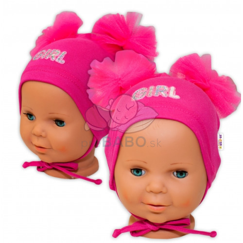 Bavlnená čiapočka na zaväzovanie Baby Nellys s mašličkami Tutu - tm. ružová, 80/86
