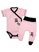 Baby Nellys 2-dielna sada body kr. rukáv + polodupačky, ružová - Zebra