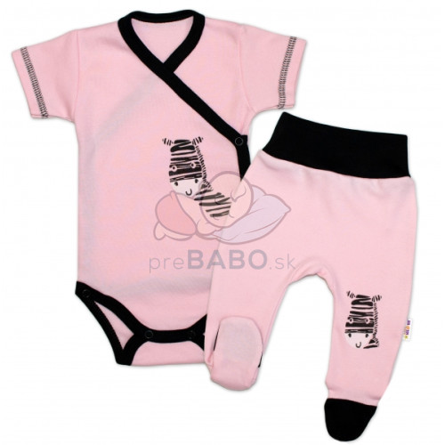 Baby Nellys 2-dielna sada body kr. rukáv + polodupačky, ružová - Zebra