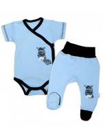 Baby Nellys 2-dielna sada body kr. rukáv + polodupačky, modrá - Zebra, veľ. 56