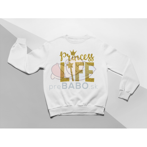 KIDSBEE Moderná detská dievčenská mikina Princess Life - biela, veľ. 122