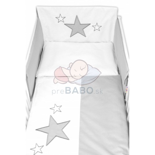 Baby Nellys 5-dielna súprava do postieľky Baby Stars - sivá, veľ. 135x100 cm