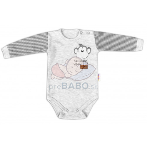 Baby Nellys Body dlhý rukáv Monkey - sv. šedý melírek