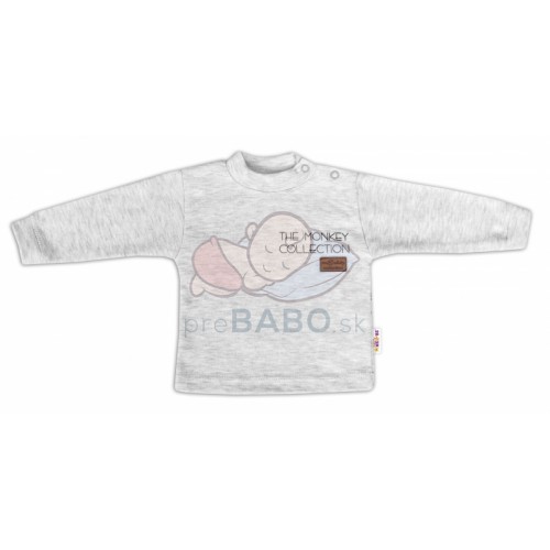 Baby Nellys Bavlnené tričko dlhý rukáv Monkey - sv. sivý melírek