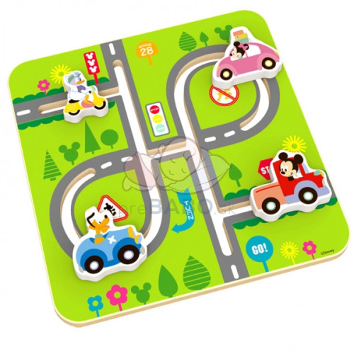 Drevený motorický labyrint Mickeyho svet, 30 x 30 x 3 cm
