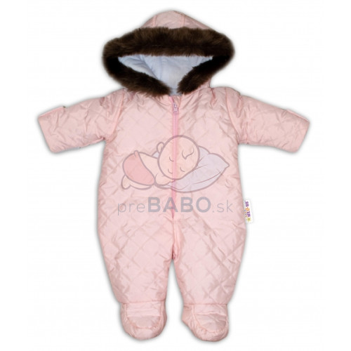Kombinéza s kapucňou a kožušinkou Baby Nellys ®prošívaná - sv. ružová, veľ. 68