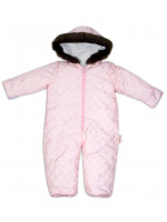Kombinéza s kapucňou a kožušinkou Baby Nellys ®prošívaná, bez šlapiek, sv. ružová, veľ.98