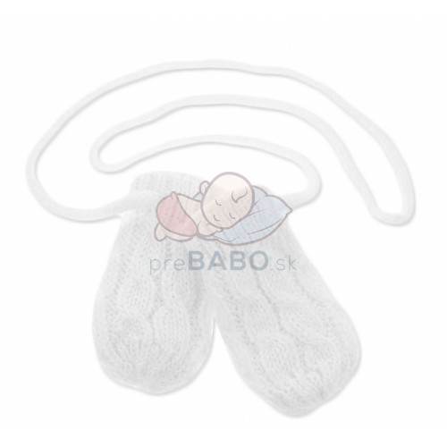 BABY NELLYS Zimné pletené dojčenské rukavičky so vzorom - biele, vel. 56/68