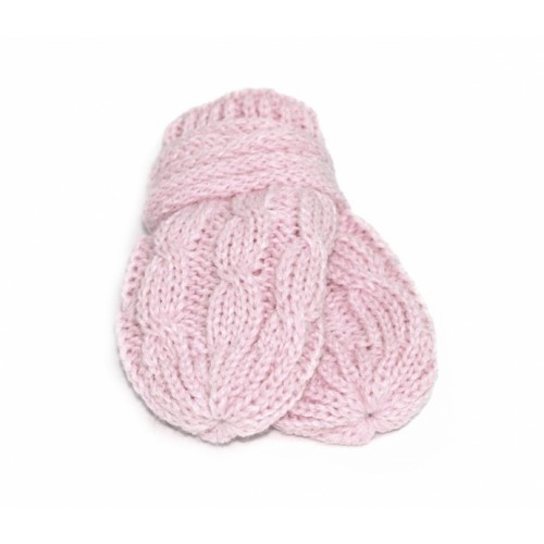 BABY NELLYS Zimné pletené dojčenské rukavičky so vzorom - sv. ružové, veľ. 56/68