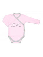 Baby Nellys Body dlhý rukáv Love - zapínanie bokom, ružové, veľ. 62