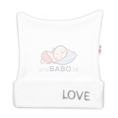 Novorodenecká čiapočka, Love -  biela, veľ. 62