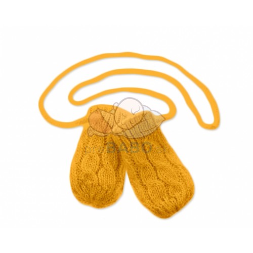 BABY NELLYS Zimné pletené dojčenské rukavičky so vzorom - horčicové
