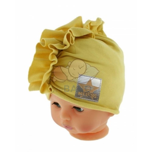 Baby Nellys Jarná/jesenná bavlnená čiapka - turban, horčicová