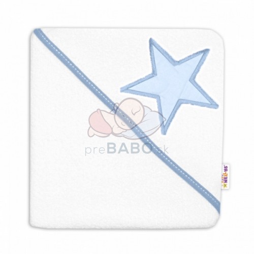 Detská termoosuška Baby Stars s kapucňou, 80 x 80 cm - biela, modrá výšivka