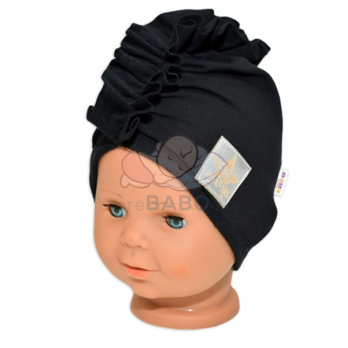 Baby Nellys Jarná /jesenná bavlnená čiapka - turban, čierna, 68/74