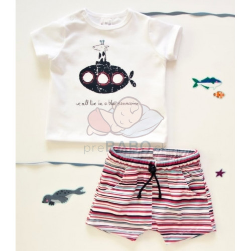 K-Baby 2 dielna detská súprava, triko s kraťasky For Boy - proužky červené, modré, veľ. 80