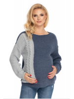Tehotenský sveter, pletený vzor - jeans /sivá, vel. Uni