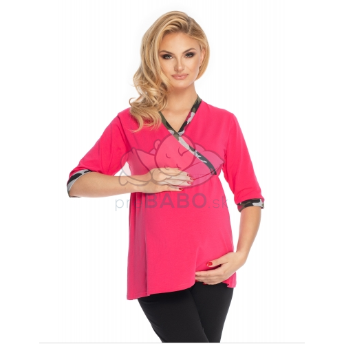 Be Maamaa Tehotenské, dojčiace pyžamo 3/4 rukáv - ružová, čierna, veľ. L/XL