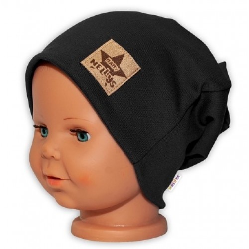 Baby Nellys Hand Made Detská funkčná čiapka s dvojitým lemom - čierna