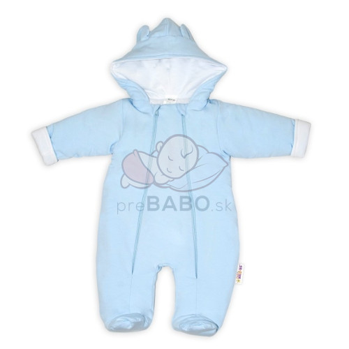 Baby Nellys ® Kombinézka s dvojitým zapínaním, s kapucňou a uškami, sv. modrá