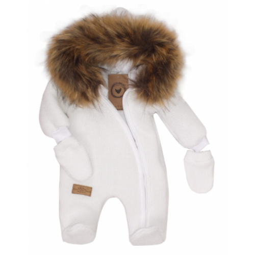 Z & Z Zimná kombinéza s kapucňou a kožušinou + rukavičky, biela, veľ. 62