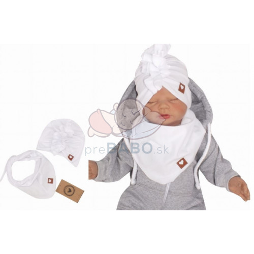 Z&Z Štýlová detská jarná / jesenná bavlnená čiapka, turban s šatkou, biela