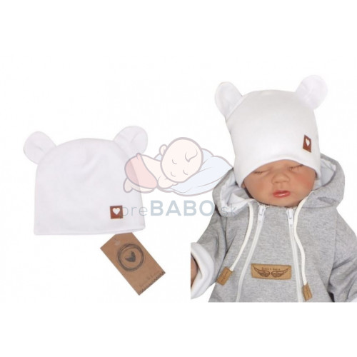 Z & Z Dvojvrstvová bavlnená čiapočka LOVE TEDDY, biela, veľ. 68/74