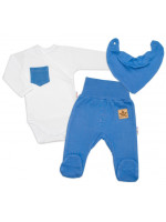 Baby Nellys 3-dielna sada Body dl. rukáv s vreckom, šatka, polodupačky, modrá, biela