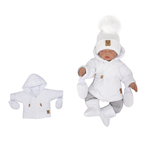 Z & Z Zimná prešívaná bundička s kapucňou + rukavičky - biela