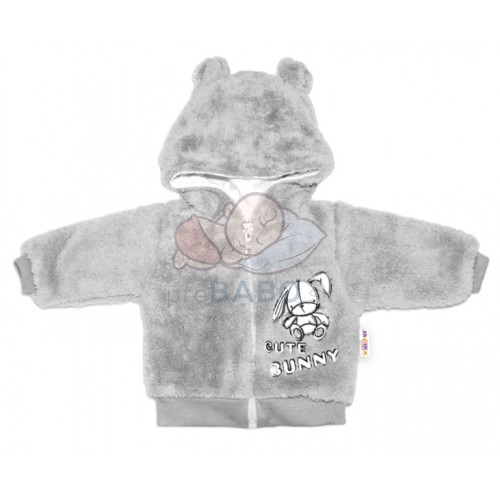Baby Nellys Dojčenská chlupáčková bundička  s kapucňou Cute Bunny - sivá, veľ. 74