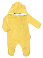 Baby Nellys Kombinézka /overal Minky s kapucňou a uškami -žltá, vel. 68