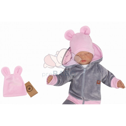 Z&Z Velúrová, semišková čiapočka s uškami Teddy, sv. ruzova