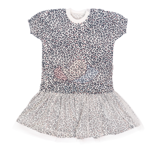 Mamatti Dojčenské šaty s tylom, kr. rukáv, Gepardík, biele vzorované