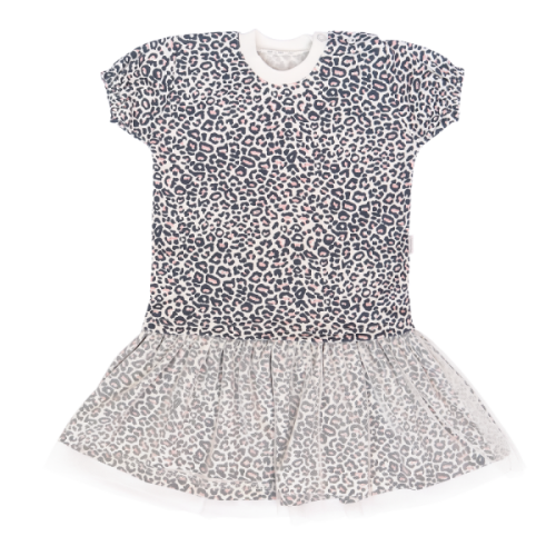 Mamatti Dojčenské šaty s tylom, kr. rukáv, Gepardík, biele vzorované