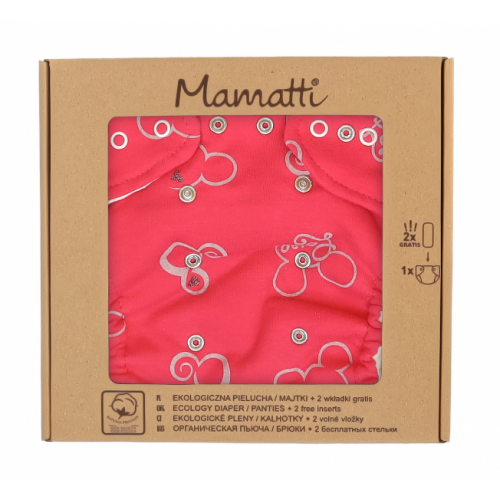 Mamatti Látková plienka EKO sada - nohavičky + 2 x plienka, Myška, veľ. 5 -14 kg, červená