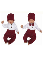 Z&Z 4-dielna súpravička body, tepláčky, čiapočka a motýlik, biela/bordó, veľ. 74