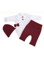 Z&Z 4-dielna súpravička body, tepláčky, čiapočka a motýlik, biela/bordó, veľ. 80