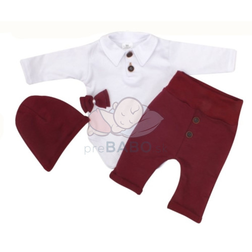 Z&Z 4-dielna súpravička body, tepláčky, čiapočka a motýlik, biela/bordó, veľ. 80