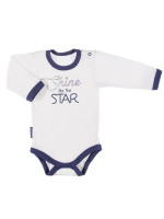 EEVI Dojčenské body dl. rukáv, zapínanie u krku Cosmos - bílé s modrým lemem, veľ. 80