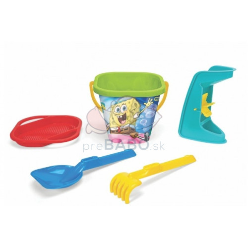 Sada na piesok 5ks Sponge Bob plast 3 druhy v sieťke 20x26x20cm 12m + Wader