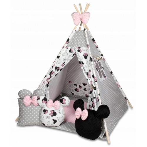 Baby Nellys Stan pro děti týpí s velkou výbavou, Minnie, biela, čierna, růžová
