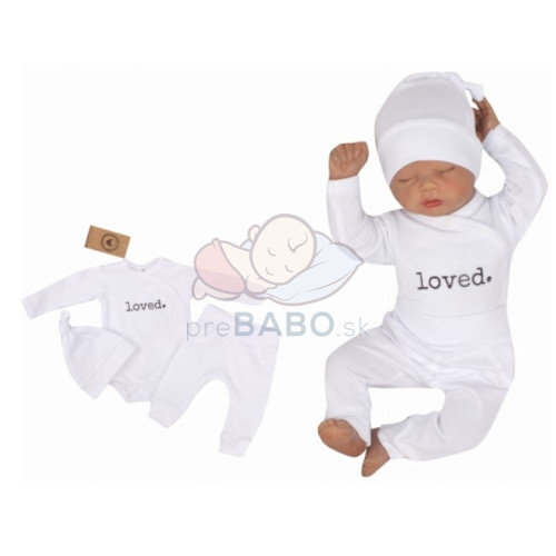 Z & Z 3-dielna súpravička body, tepláčky a čiapočka Loved - biela