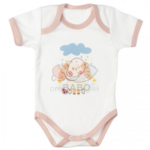 MBaby Bavlnené body s krátkym rukávom, Sloníča, bielo/béžové, veľ. 68