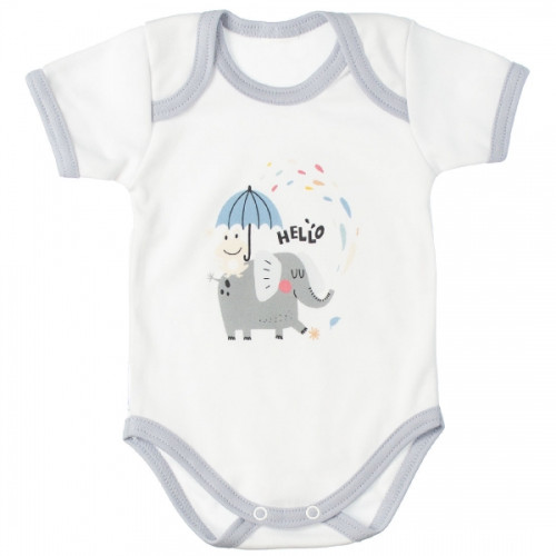 MBaby Bavlnené body s krátkym rukávom, Sloníča Hello, bielo/sivé, veľ. 86