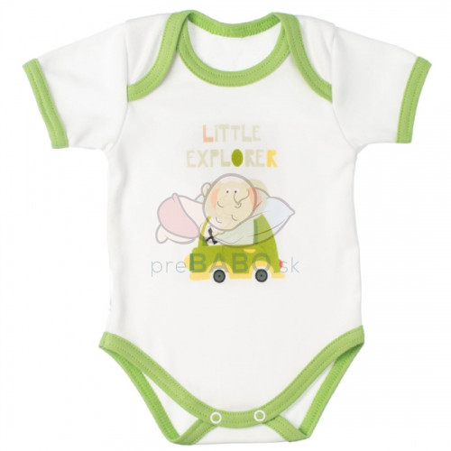 MBaby Bavlnené body s krátkym rukávom, Sloníča Little Explorer, bielo/zelené