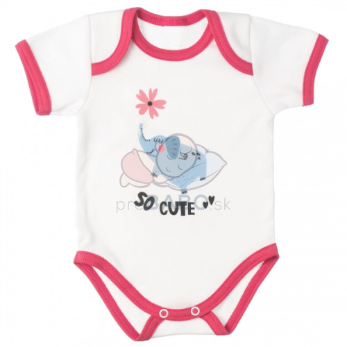 MBaby Bavlnené body s krátkym rukávom, Sloníča So Cute, bielo/červené, veľ. 68