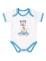 MBaby Bavlnené body s krátkym rukávom, Méďa Boys Rule, bielo/modré, vel. 80